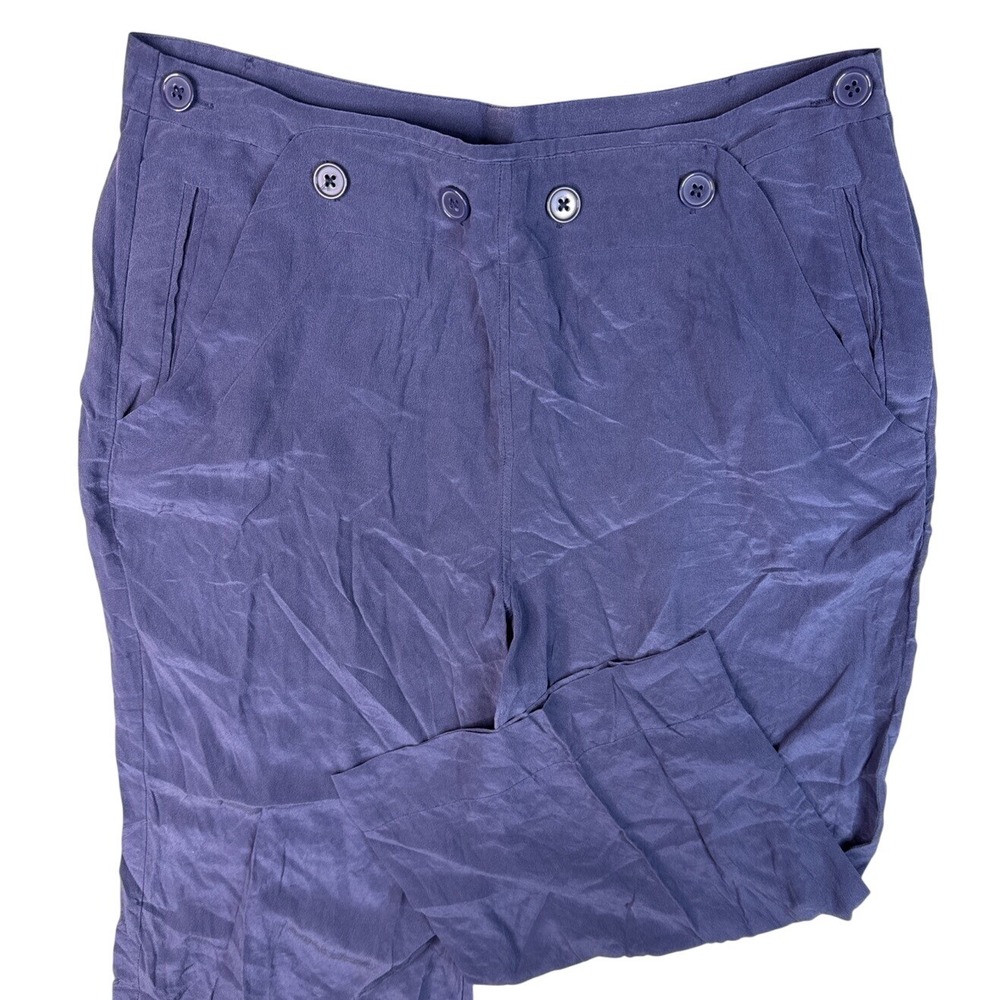Joie Genesa Cropped Pants Womens Sz 2 100% Silk Wide Leg Capris Navy Blue Luxury